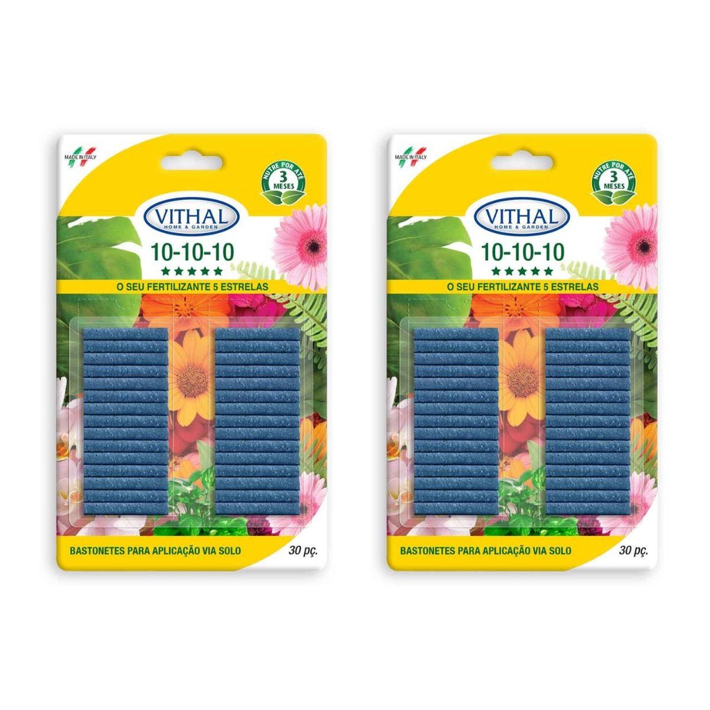 Kit Fertilizante Bastonetes Pronto Uso 10-10-10  30 Unidades
