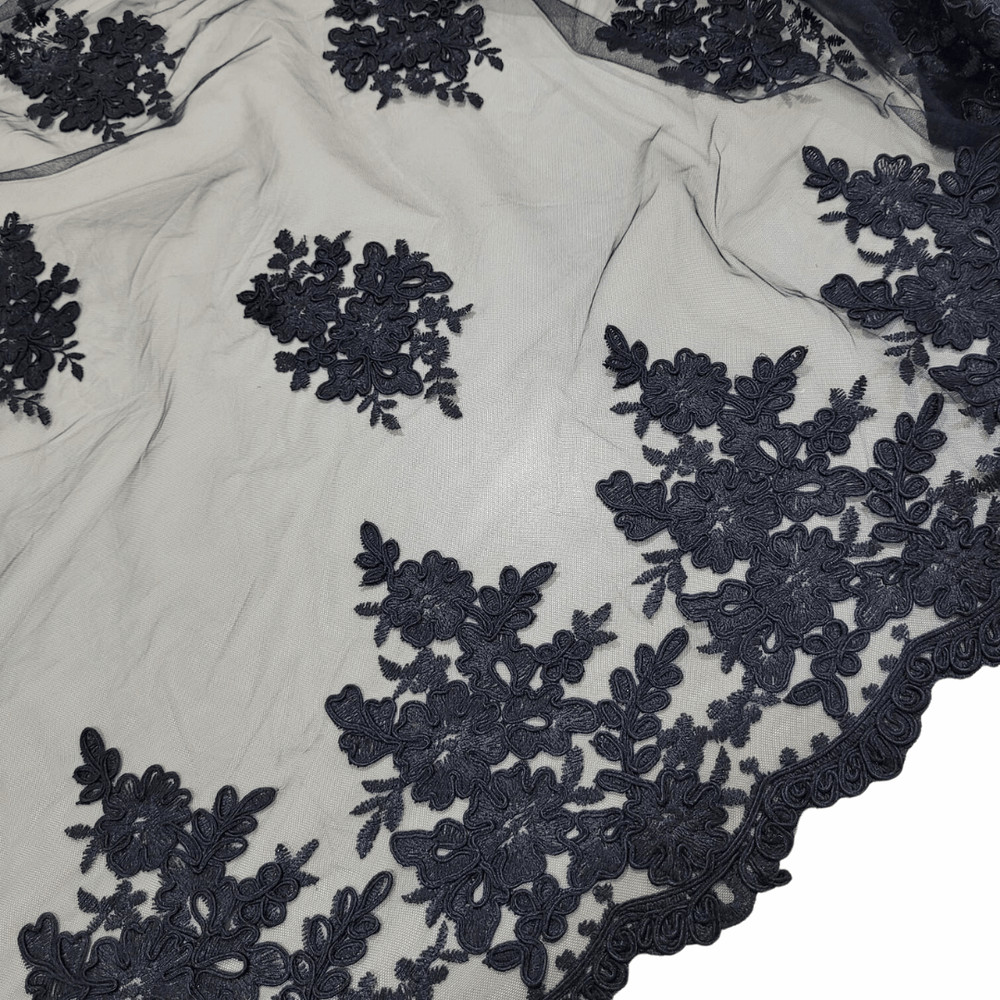 Renda Tule Bordado para Vestido de Festa Preto em Metro - 1,50m x 90cm