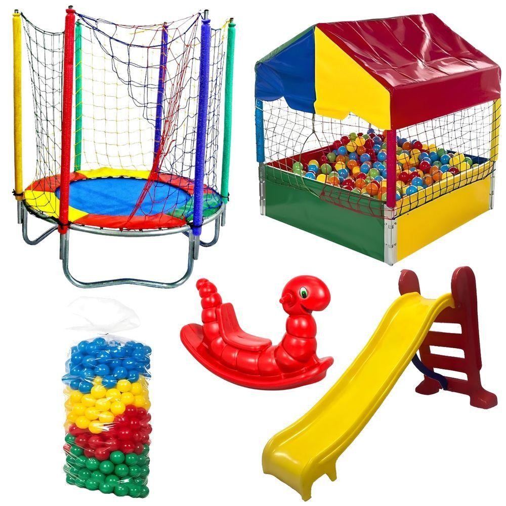 Kit Pula Pula 1,40m + Piscina De Bolinhas 1,00m + 500 Bolinhas + Escorregador Médio + Gangorra 1 L em Oferta na Shopee