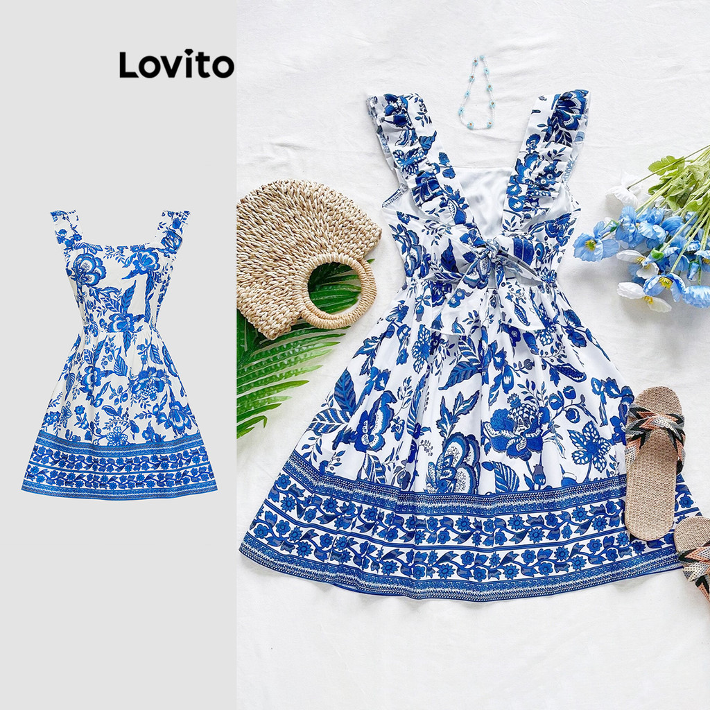 Lovito Vestido Boho Tribal com Estampa Tie Back para Mulheres L112ED206 - Women Clothes