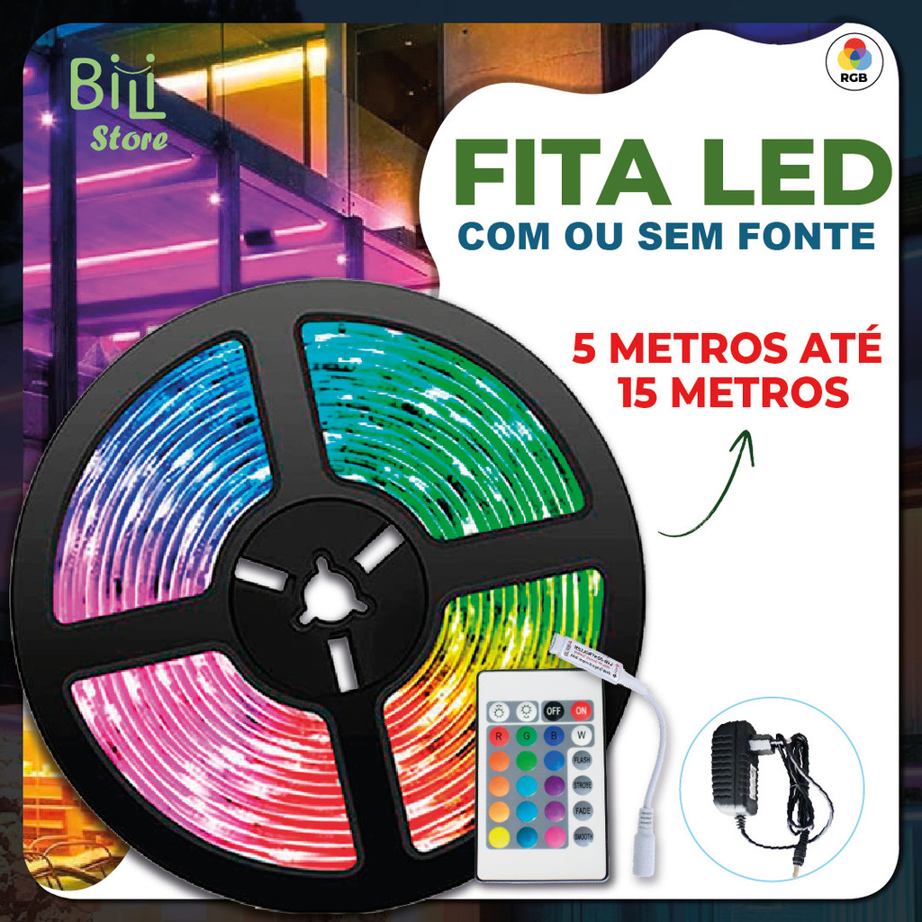 15M Fita LED 3528 SUPER LED ULTRA RGB 12V 300 LEDS | 16 CORES IP20 Sem Fonte