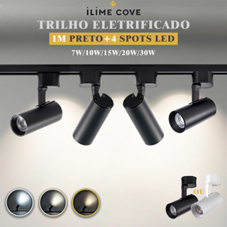 Luxuoso Spot LED Trilho Eletrificado Kit 1M Trilho + 4 Spots Led Cor Preto Branco Bivolt 7W a 30W em Oferta na Shopee