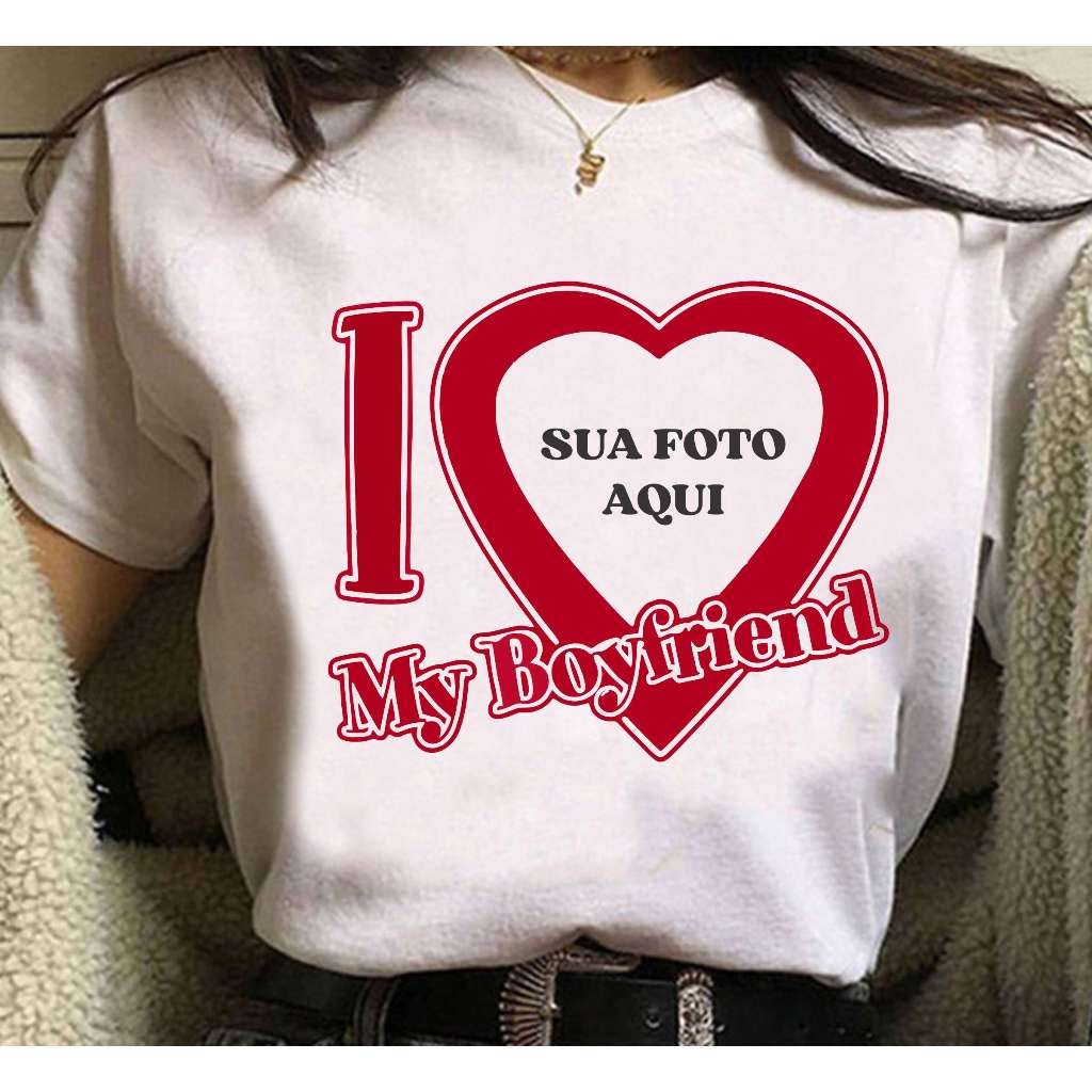 Camiseta I My Girlfriend Love I Love My Boyfriend Personalizada Unissex trendbox