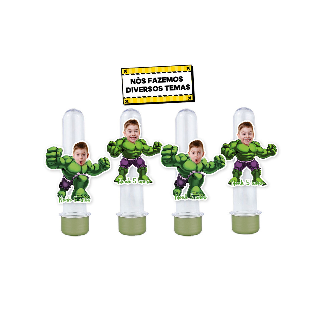 15 Apliques 3d para Tubete 13cm Tag Personalizado Toppers com Foto decoração rostinho Incrivel Hulk