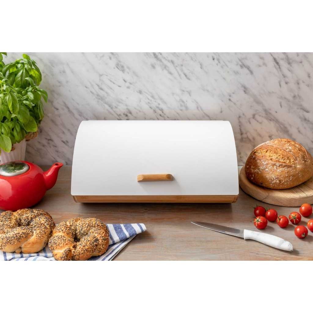 Porta Pão Em Bambu com Tampa de Metal e Tampa de Acrílico