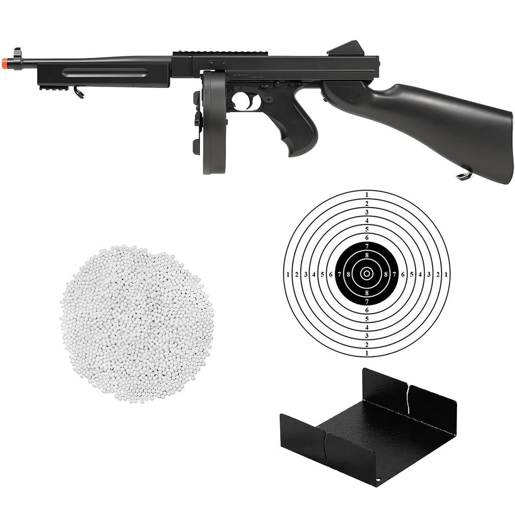 Kit Rifle Airsoft Elétrico Full Auto Thompson M811 6mm Preta - Double Eagle + 2000 Esferas 0.12g + Alvo + Porta Alvo