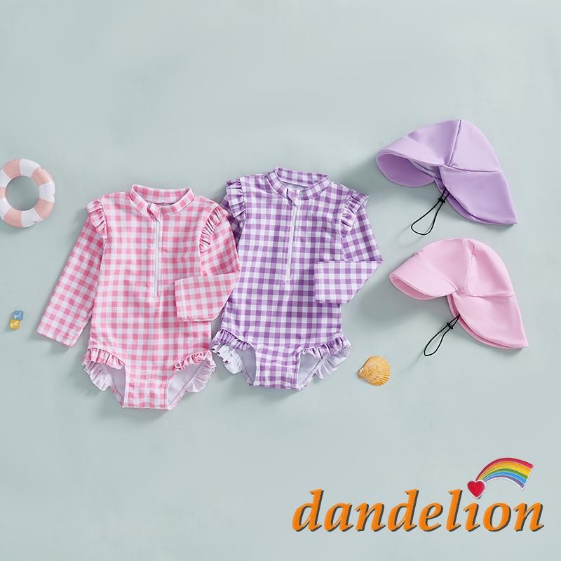 Maiô De Proteção Contra Queimaduras Para Bebês Meninas De 6 Meses A 4 Anos Com Estampa De Chapéu E Zíper , Manga Comprid