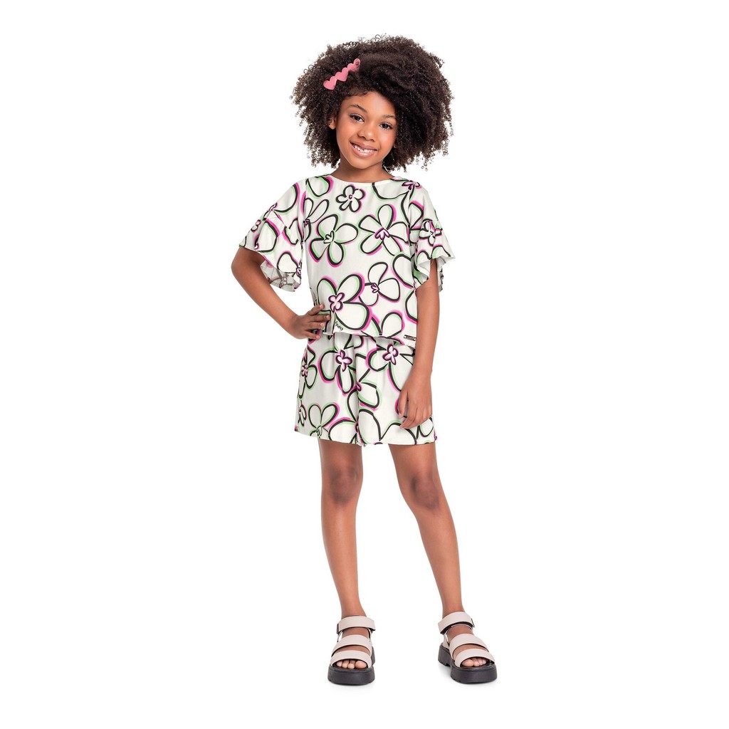 Conjunto Infantil com Bata e Short em Viscose para Menina Quimby