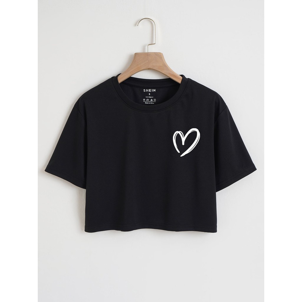 INAWLY Camiseta Curta com Estampa de Coração, Camisetas Gráficas Femininas Lançamento