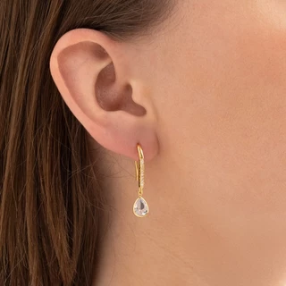 Brinco Argolinha com Gota de Zircônia Cristal Semijoia Banhada a Ouro 18k