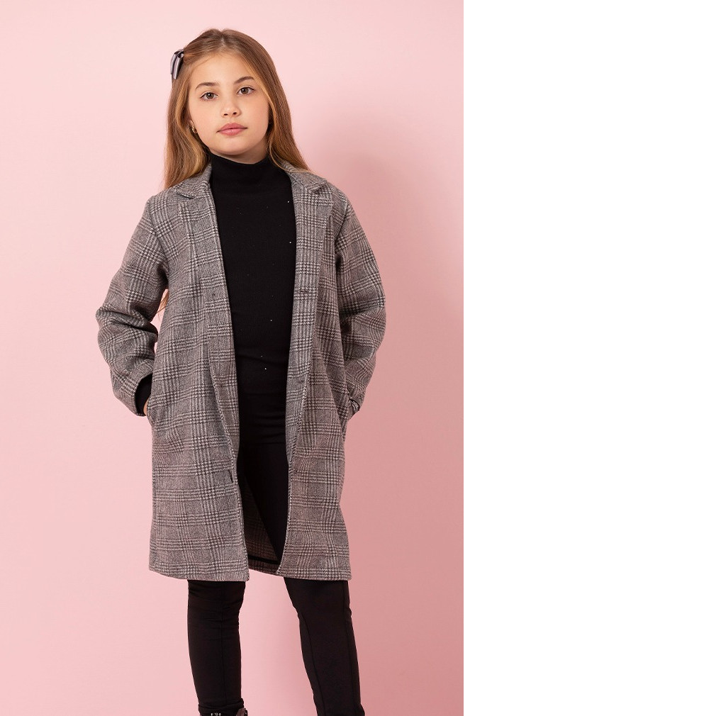 Casaco xadrez luxo longo sobretudo infantil inverno