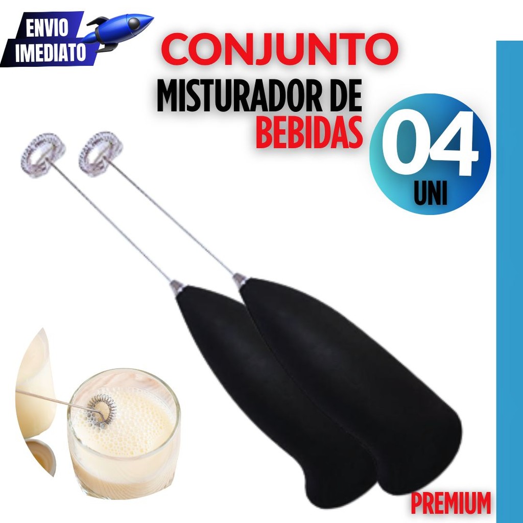 Conjunto com 4 Unidades – Mixer Elétrico à Pilha para Bebidas | Inox Resistente e Prático