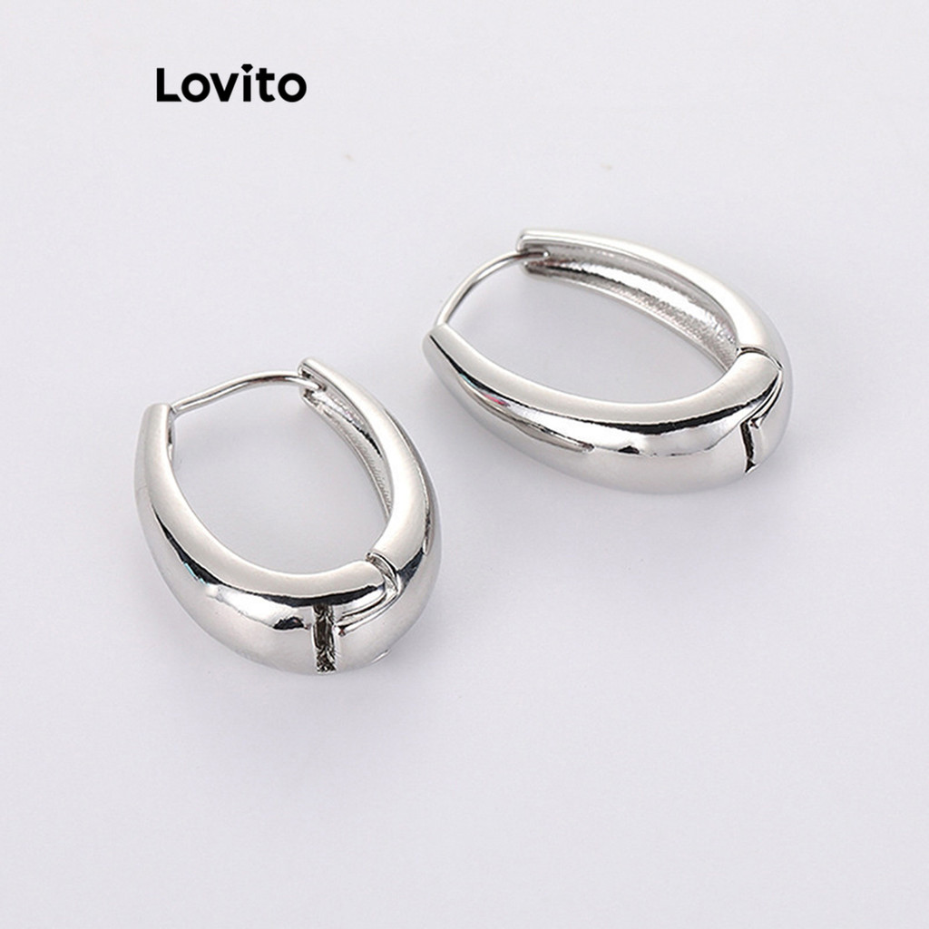 (Trendy) Lovito Brincos Elegantes De Metal Oval Texturizado Retrô Brincos De Verão Para Mulheres LFA06221 em Oferta na Shopee