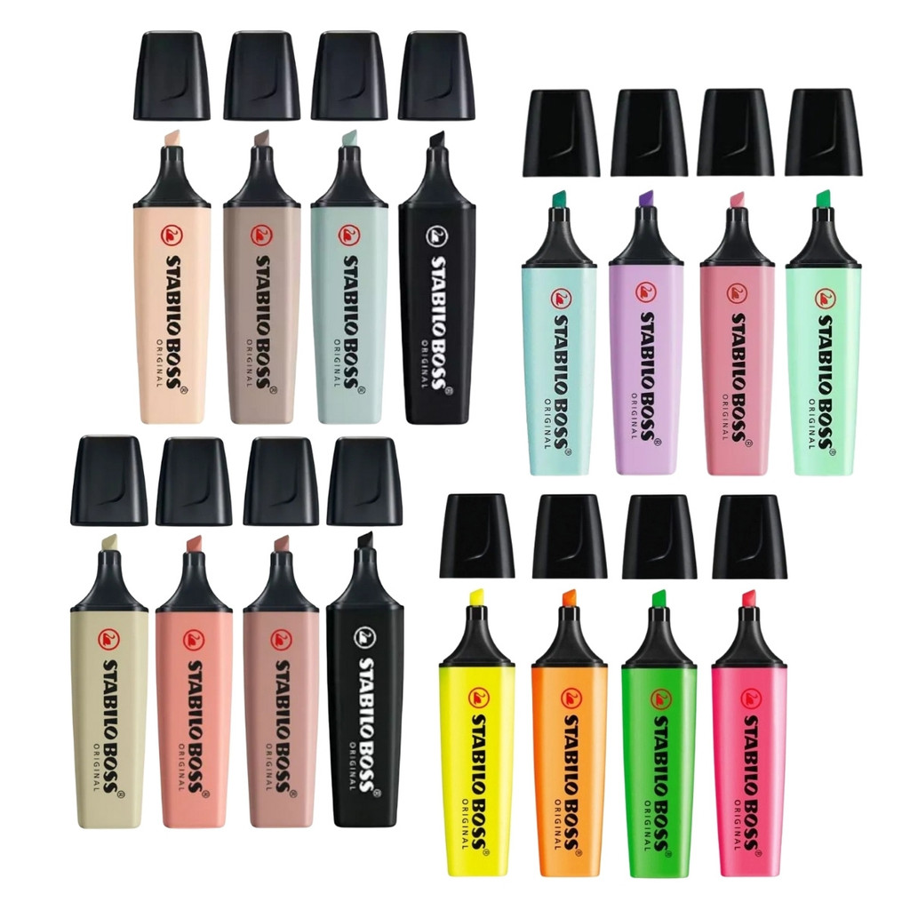 Kit Marca Texto Stabilo Boss Estojo com 4 Cores Pasteis Neon Nature Colors