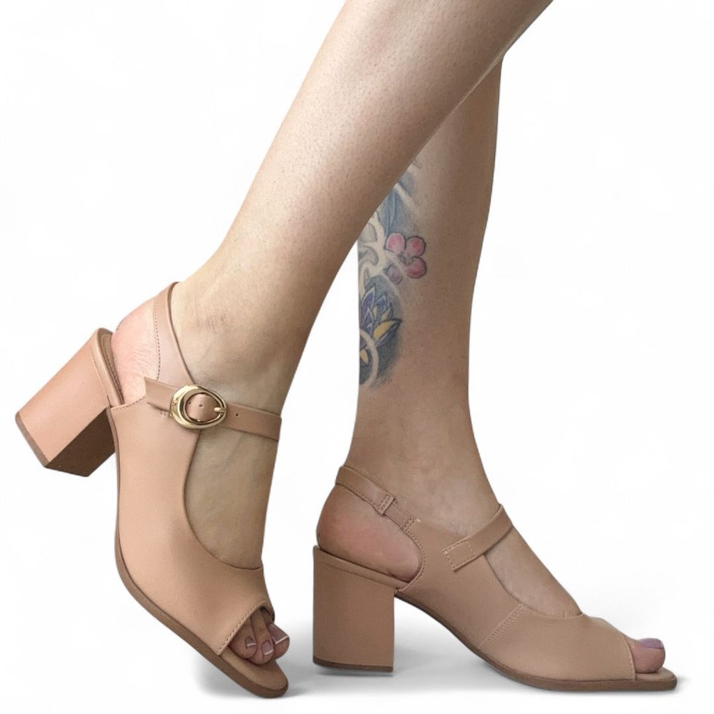 Sandália Feminina Salto Bloco Caqui Ramarim 2531206-1 em Oferta na Shopee