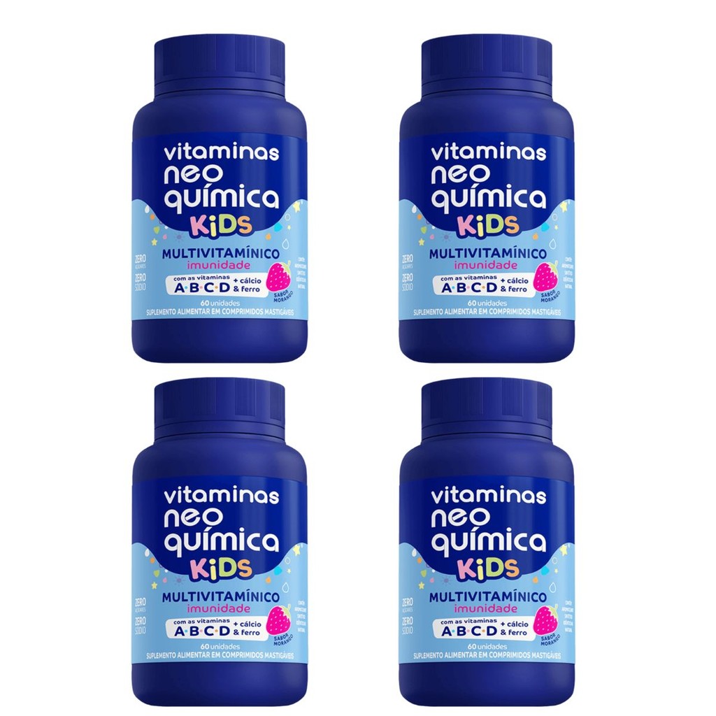 Kit 04 Vitamina Kids Sabor Morango 60 Comp - Neo Química em Oferta na Shopee