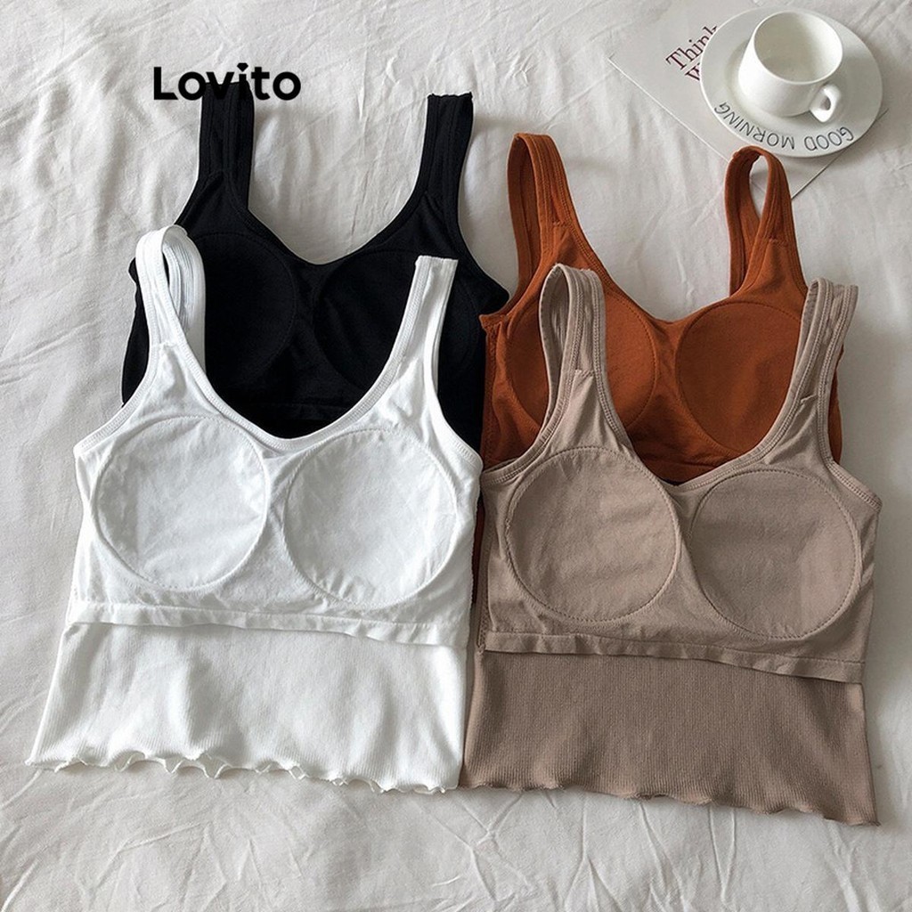 (Trendy) Lovito Regata Casual Com Babados Lisos Para Mulheres LNL45009 - Women Clothes