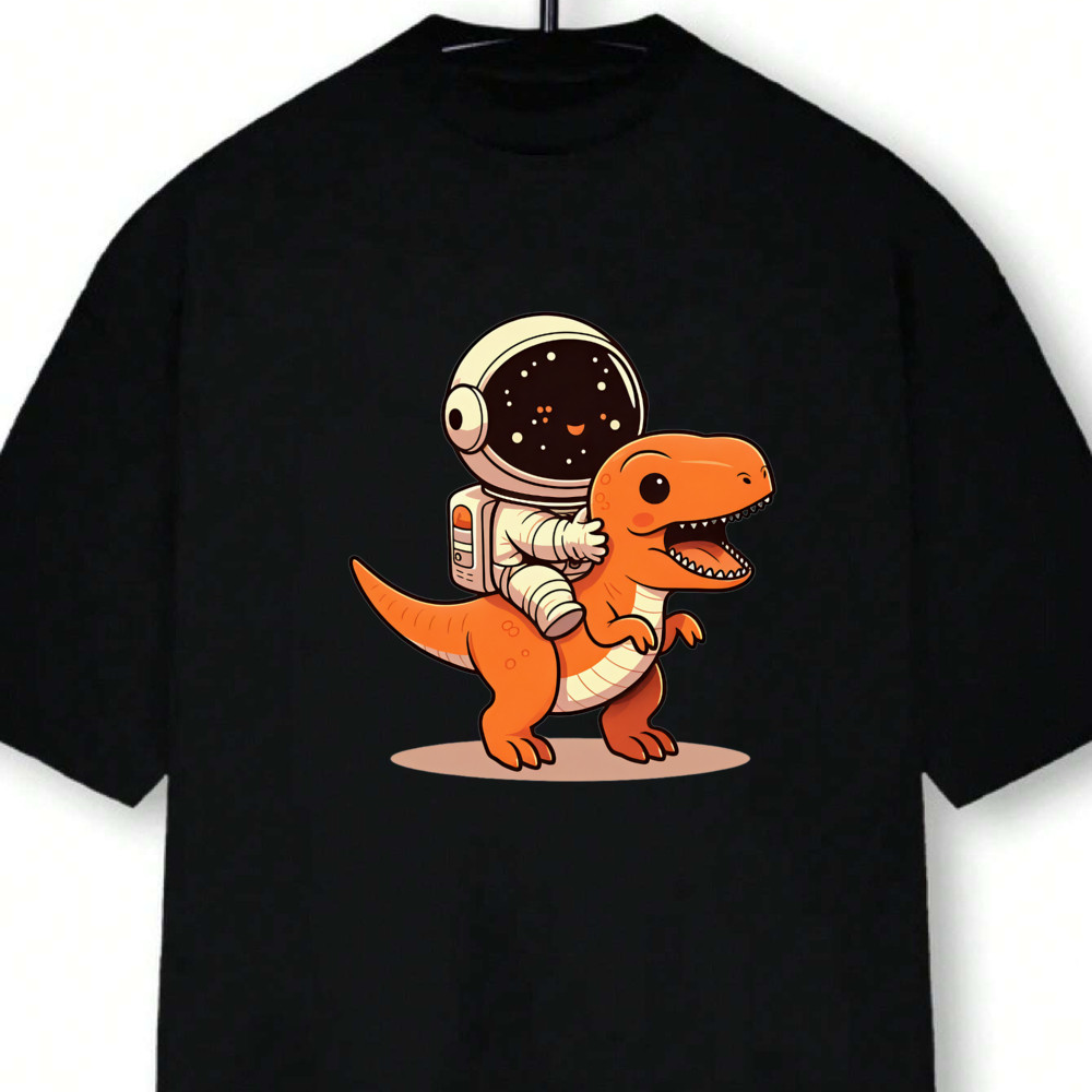Camiseta Masculina Dinossauro Astronauta Streetwear 2025 Novo