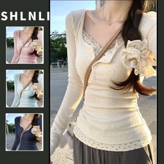 Primavera Verão Doce Bonito Fino Ajuste Pescoço Quadrado Falso Duas Peças Suéteres De Cor Sólida Para Mulher em Oferta na Shopee