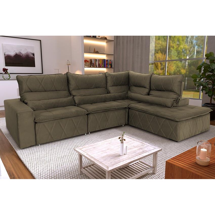 Sofá De Canto Amsterdam Tabaco Molas Retrátil Reclinável - King House em Oferta na Shopee