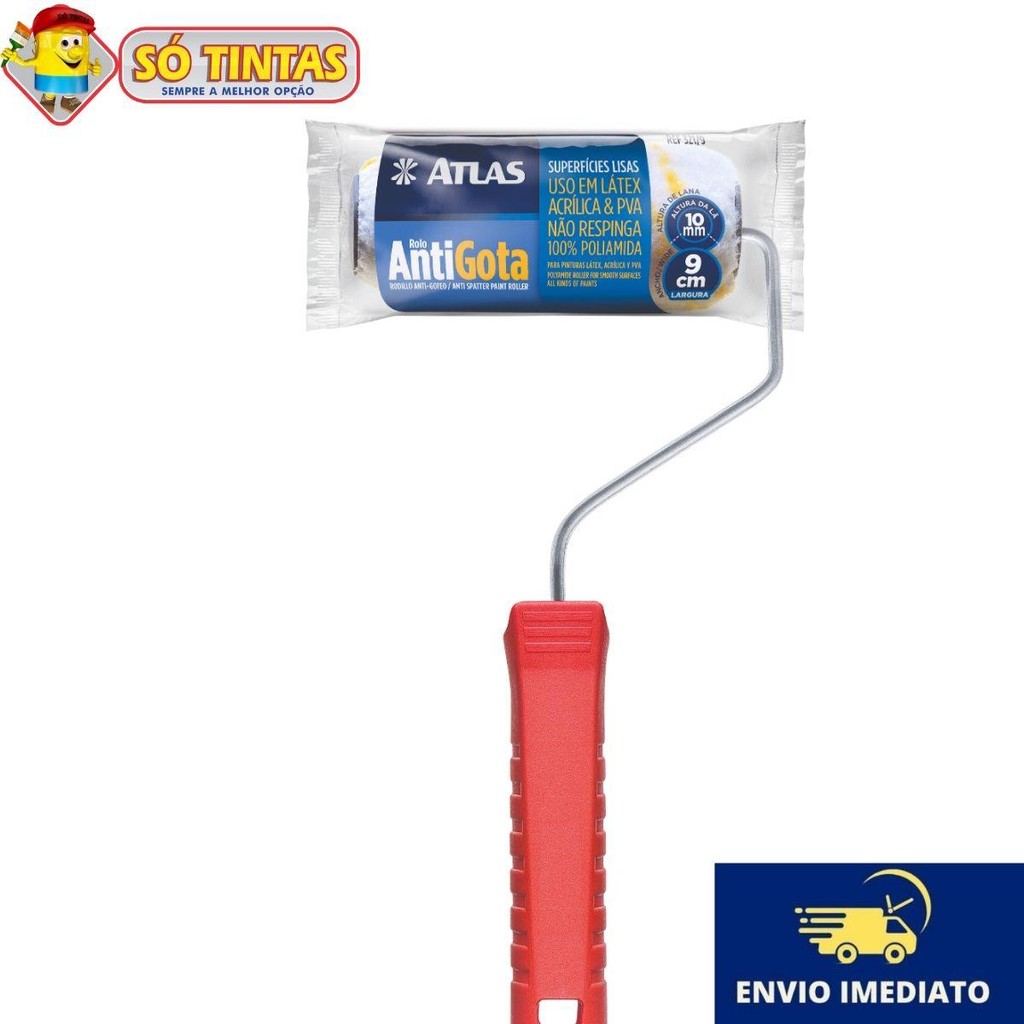 Rolo de Pintura Lã Sintética 9cm AntiGota Atlas Ideal para Tintas Acrílica, Látex (PVA) e Esmalte. em Oferta na Shopee