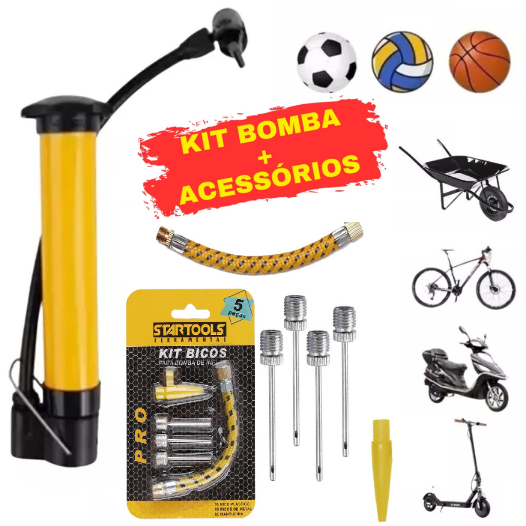 Bomba de Encher Pneu Bicicleta Bola Carro Moto Carro Patinete Carrinho de mão Patinete Boia Piscina