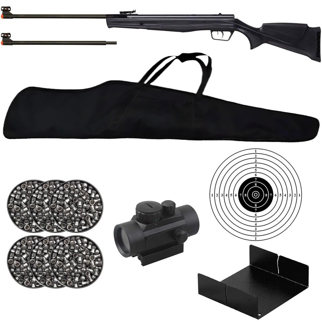 Carabina Black Panther Nitro 60kg Duo 4.5/5.5mm Beeman+Capa+Alvo+Porta Alvo+Red Dot+6 Chumbos