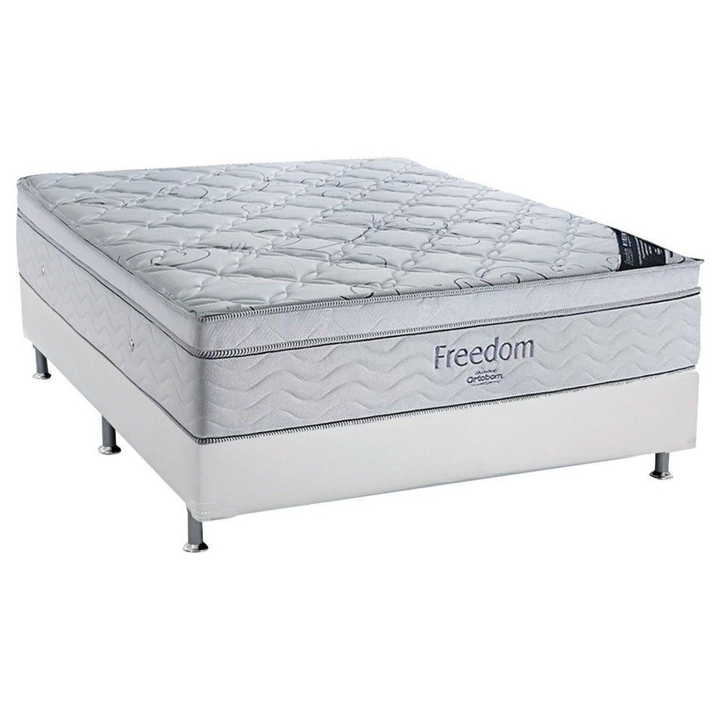Cama Box Casal: Colchão Molas Ensacadas Ortobom Freedom Visco + Base CRC Courano White(138x188) em Oferta na Shopee