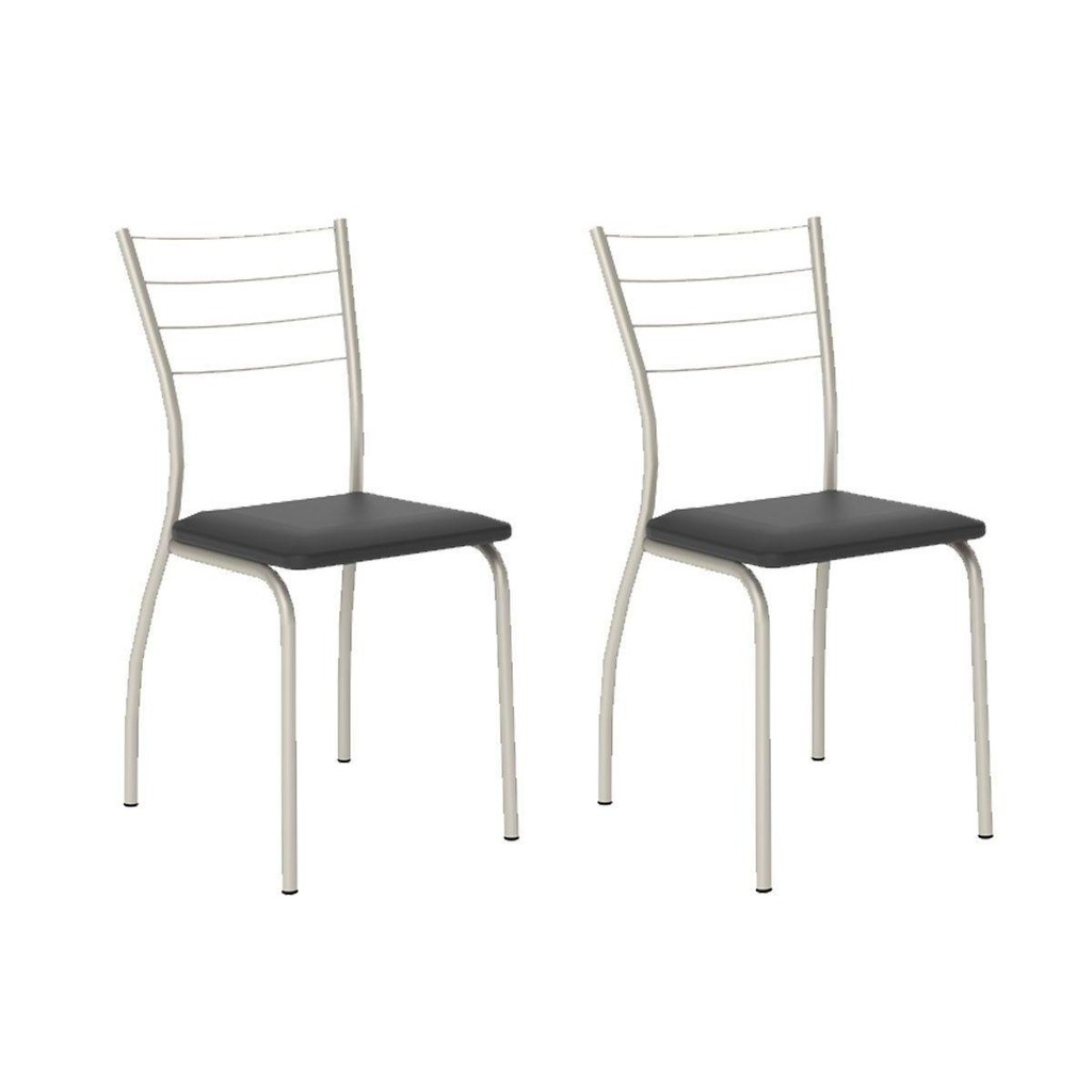 Kit 2 Cadeiras de Cozinha 1700 2 Un Prata - Assento Courano Preto - Carraro em Oferta na Shopee