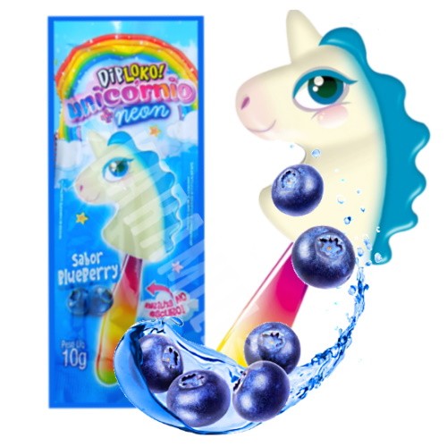 Pirulito Neon Unicórnio sabor Blueberry - Dip Loko - Importado
