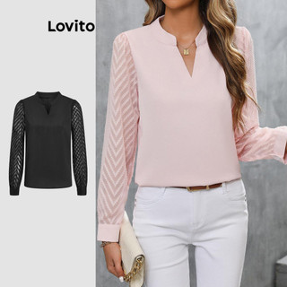 Lovito Blusa Elegante Com Costura Em Tecido Liso Para Mulheres LNL50213 em Oferta na Shopee