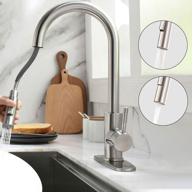 Torneira Gourmet Cozinha Pia Com Extensor Flexível Misturador Monocomando Inox 304 Mangueira Extensível 2 Modos ﻿