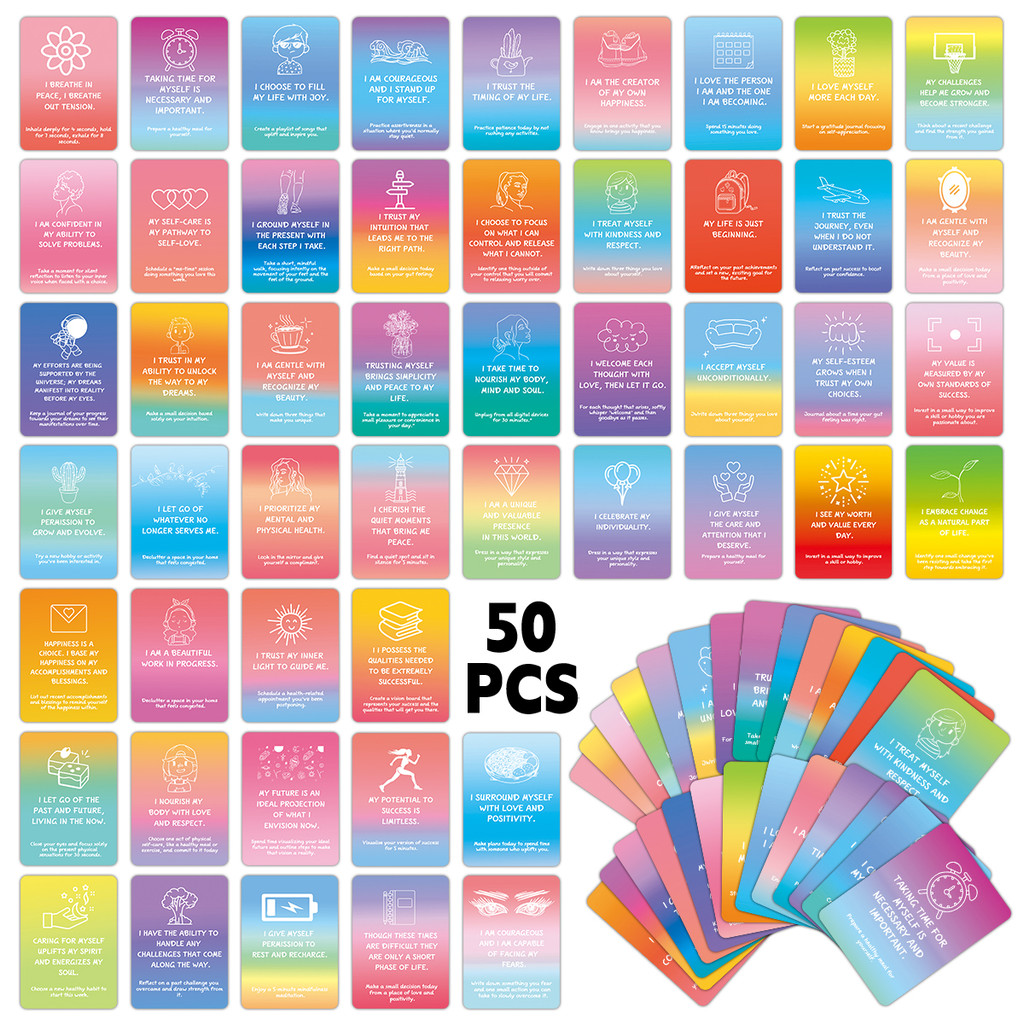50 Unidades De Cartões De Afirmação Para Mulheres , Homens , Autocuidado , Incentivo Positivo Diário , Presentes De Medi