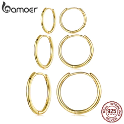 Brincos De Prata Esterlina 925 Bamoer Ouro Design Simples Joias Presente Feminino