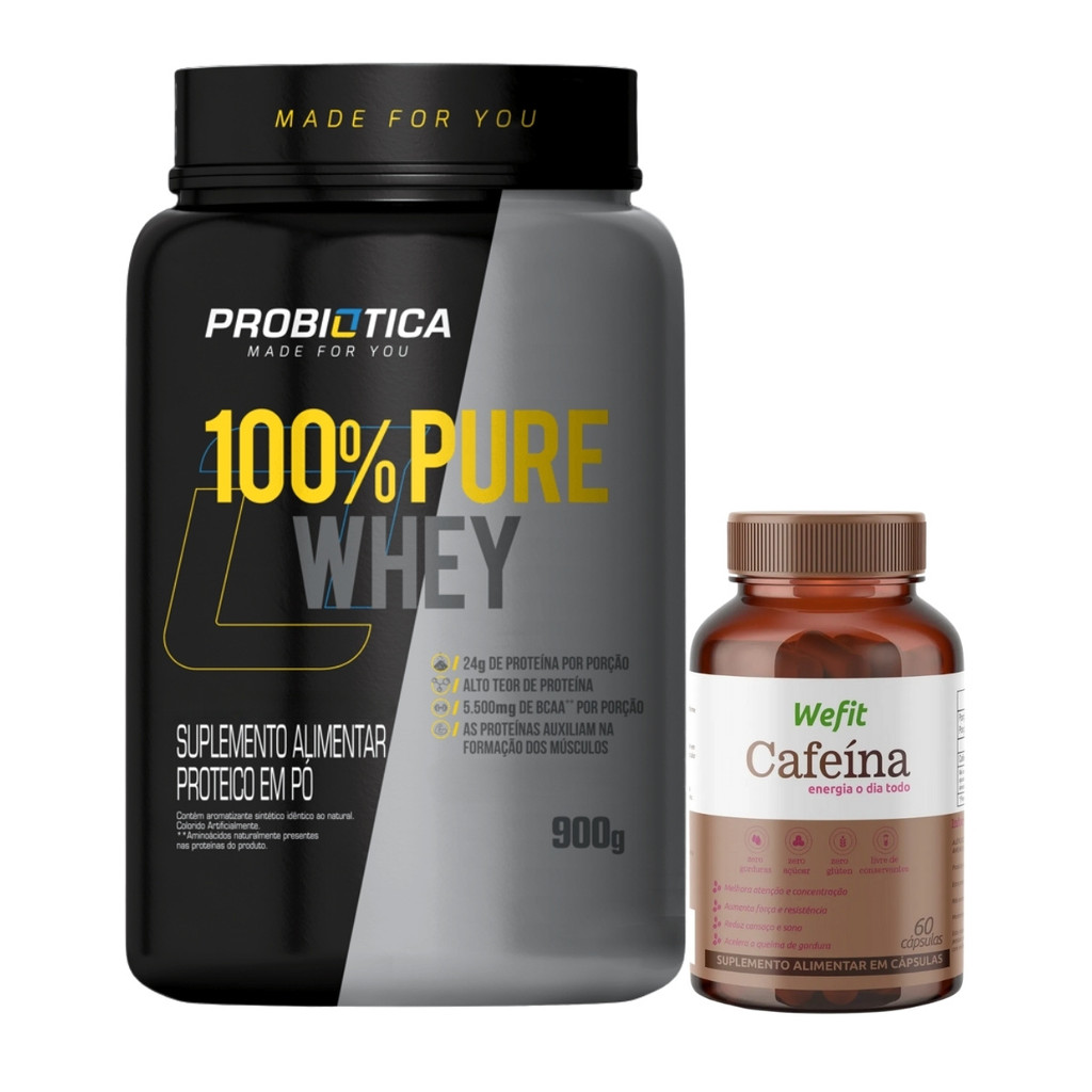 100% Pure Whey Pote 900g Probiotica + Cafeina 60 Cáps WeFit em Oferta na Shopee