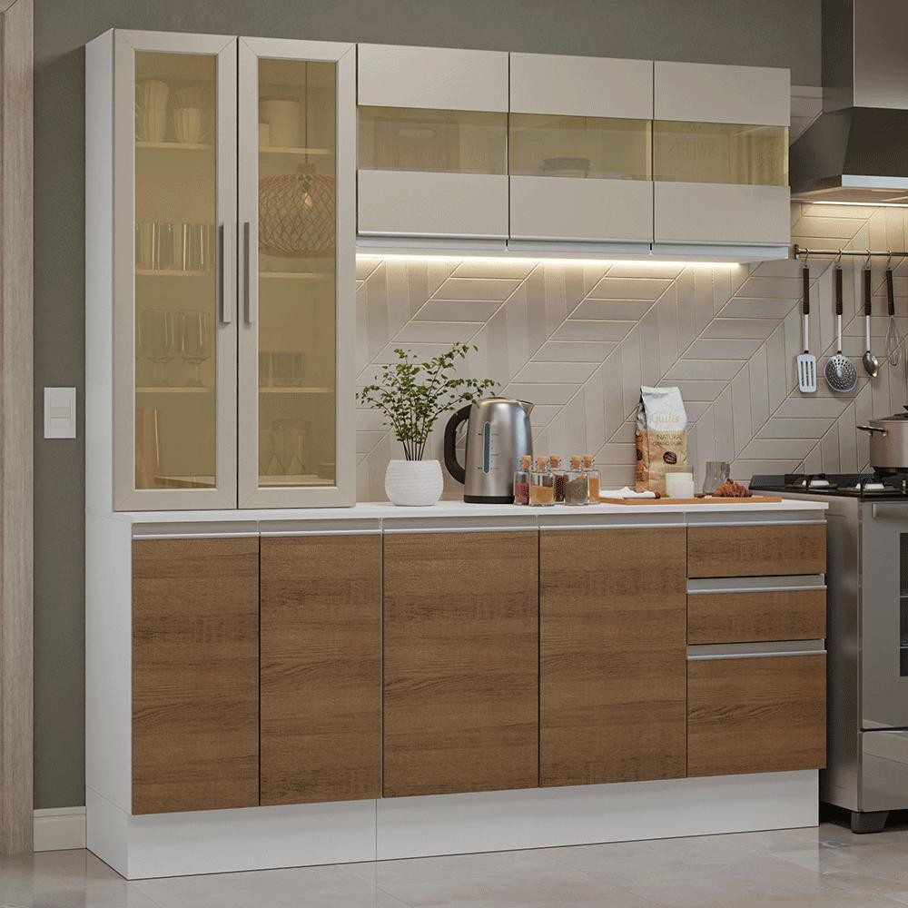 Armário de Cozinha Compacta 100% MDF 180 cm Branco/Rustic/Crema Smart Madesa 03 - Home & Living