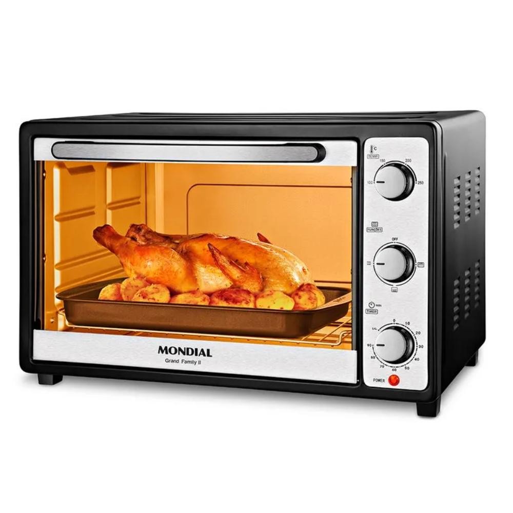 Forno Elétrico de Bancada Mondial 52L Grand Family II Preto/Inox 1800W 220V - FR-52 em Oferta na Shopee