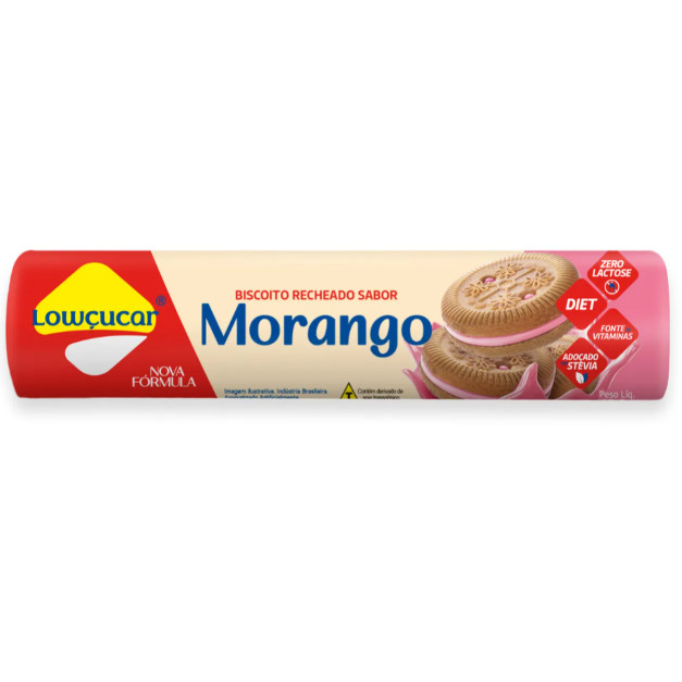 Biscoito Recheado Morango Lowçucar 120g em Oferta na Shopee