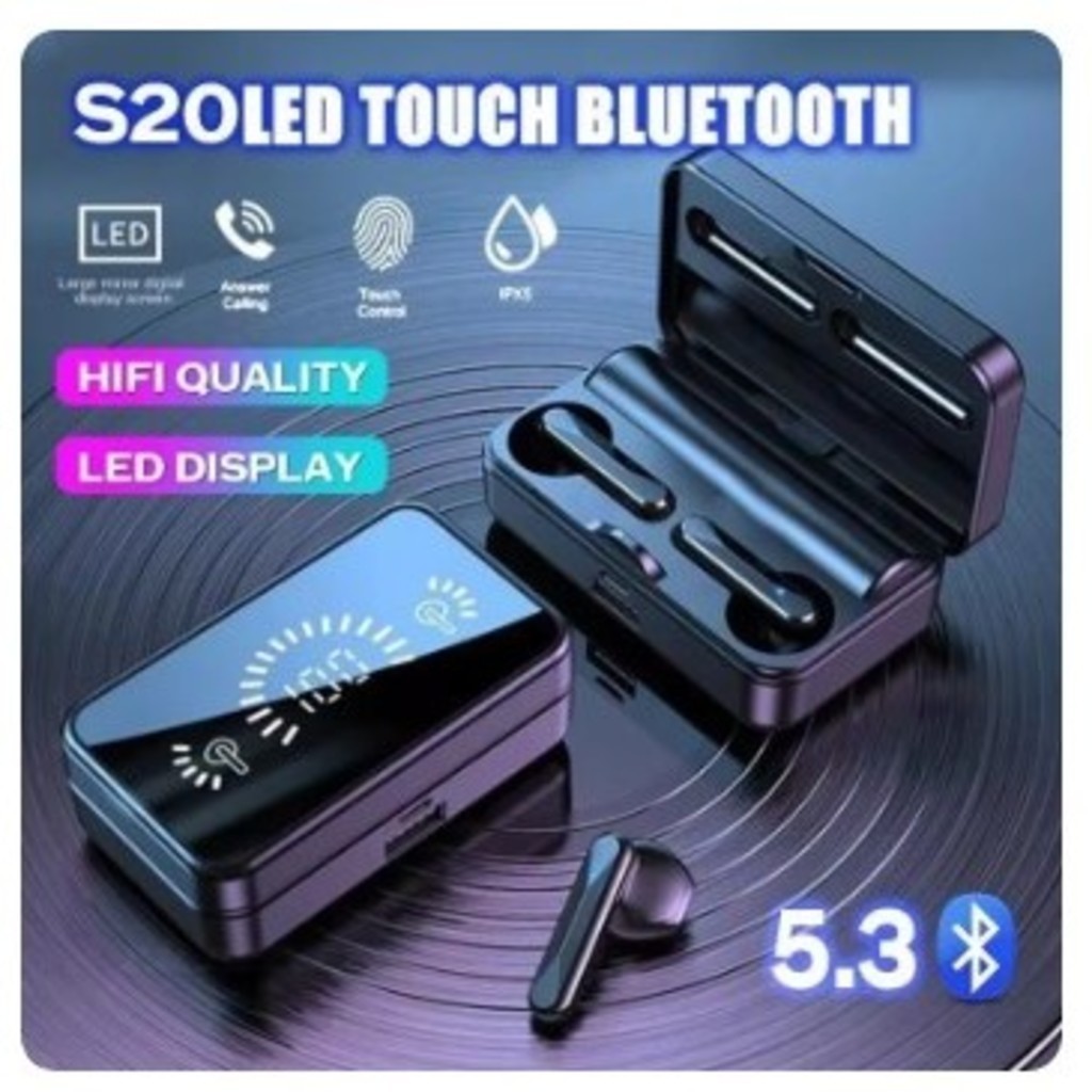 Fones De Ouvido S20 TWS Headset Sem Fio Bluetooth 5.3 Com Case Espelhado E LED - UTILAR
