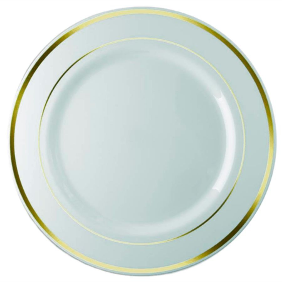 Prato Descartável Raso Redondo Premium Listras Douradas - 26cm - 6 unidades - Silver Festas - Rizzo em Oferta na Shopee