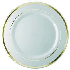 Prato Descartável Raso Redondo Premium Listras Douradas - 26cm - 6 unidades - Silver Festas - Rizzo