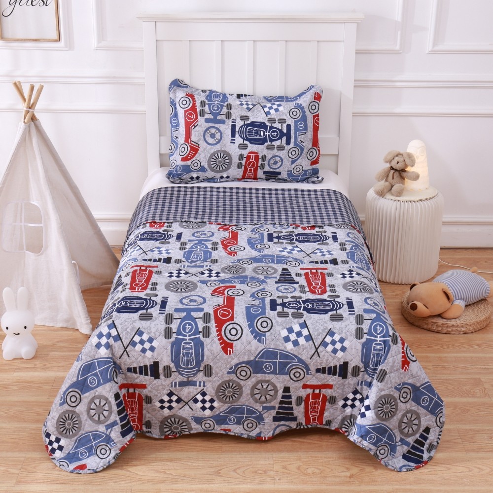 Kit Colcha Cobre Leito Solteiro 2 Pçs Infantil - Car Race em Oferta na Shopee