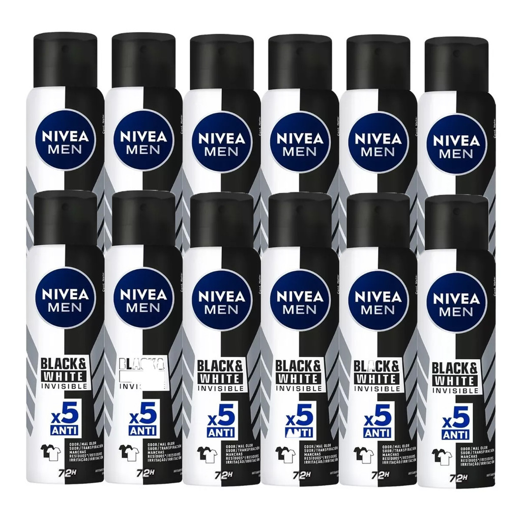 Kit Desodorante Invisible Black & White Nivea Men 150ml - 12 Unidades em Oferta na Shopee