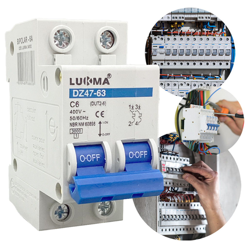 Disjuntor Bipolar de 6A a 63A bifásico Din Mini Dijuntor Curva C