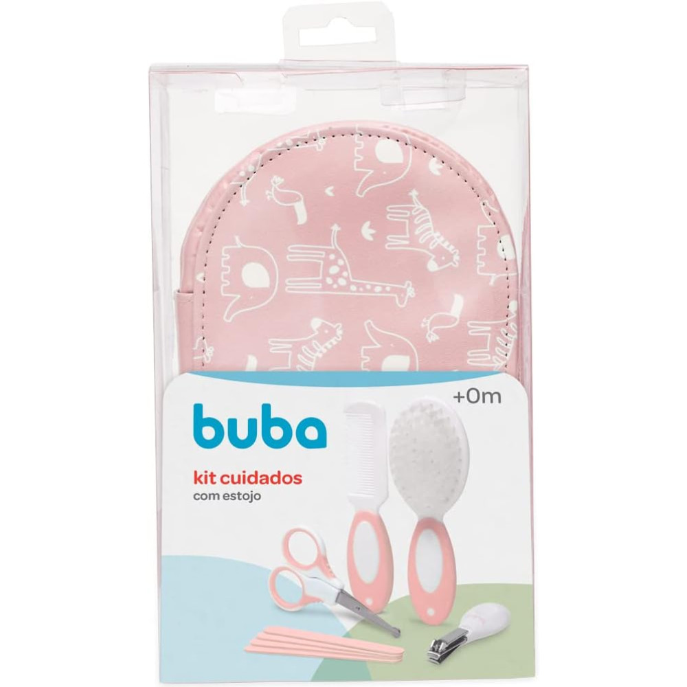 KIT CUIDADOS COM ESTOJO ROSA BUBA PENTE, ESCOVA, TESOURA, LIXA E CORTADOR +0M