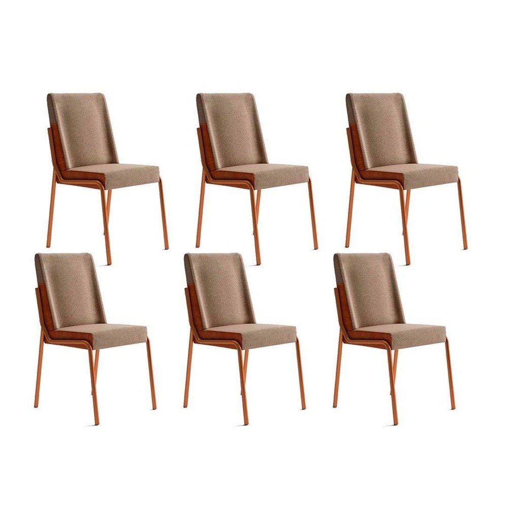 Cadeira Sala de Jantar Hug 1749 Kit 6 Uni Rose/Linho Areia/Courano Caramelo - Carraro - Home & Living
