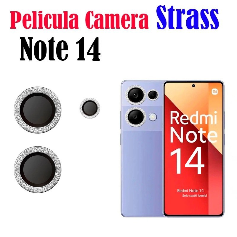KIT (3 Peças)Película câmera Diamante Xiaomi Redmi Note 14(4G)  Note 14(5G) Película Protege Lentes Colorido