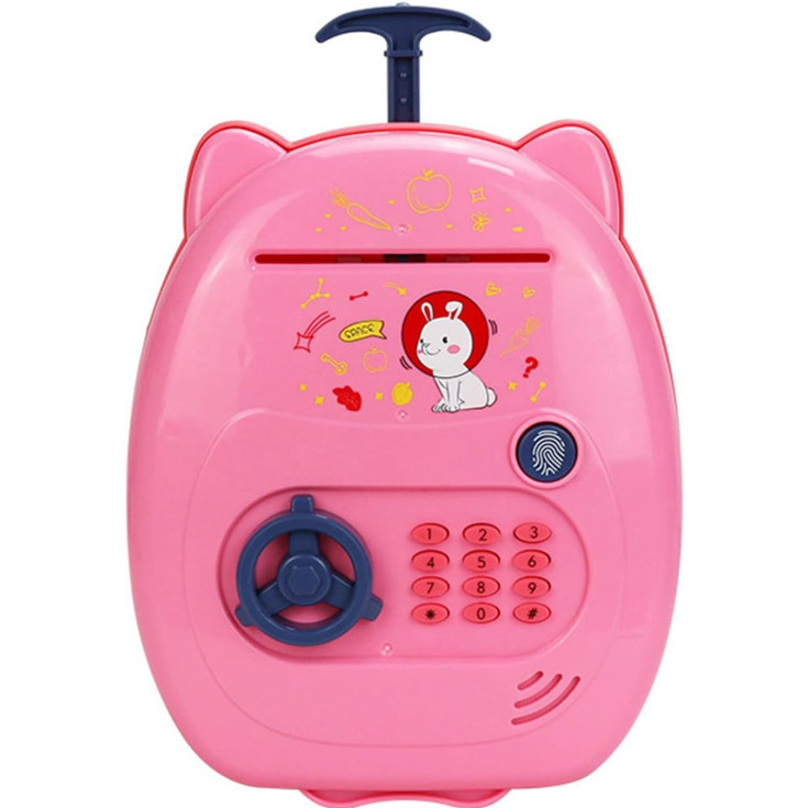Mini Cofre Digital Eletrônico Senha Infantil Automático Puxador Notas Dinheiro e Moedas