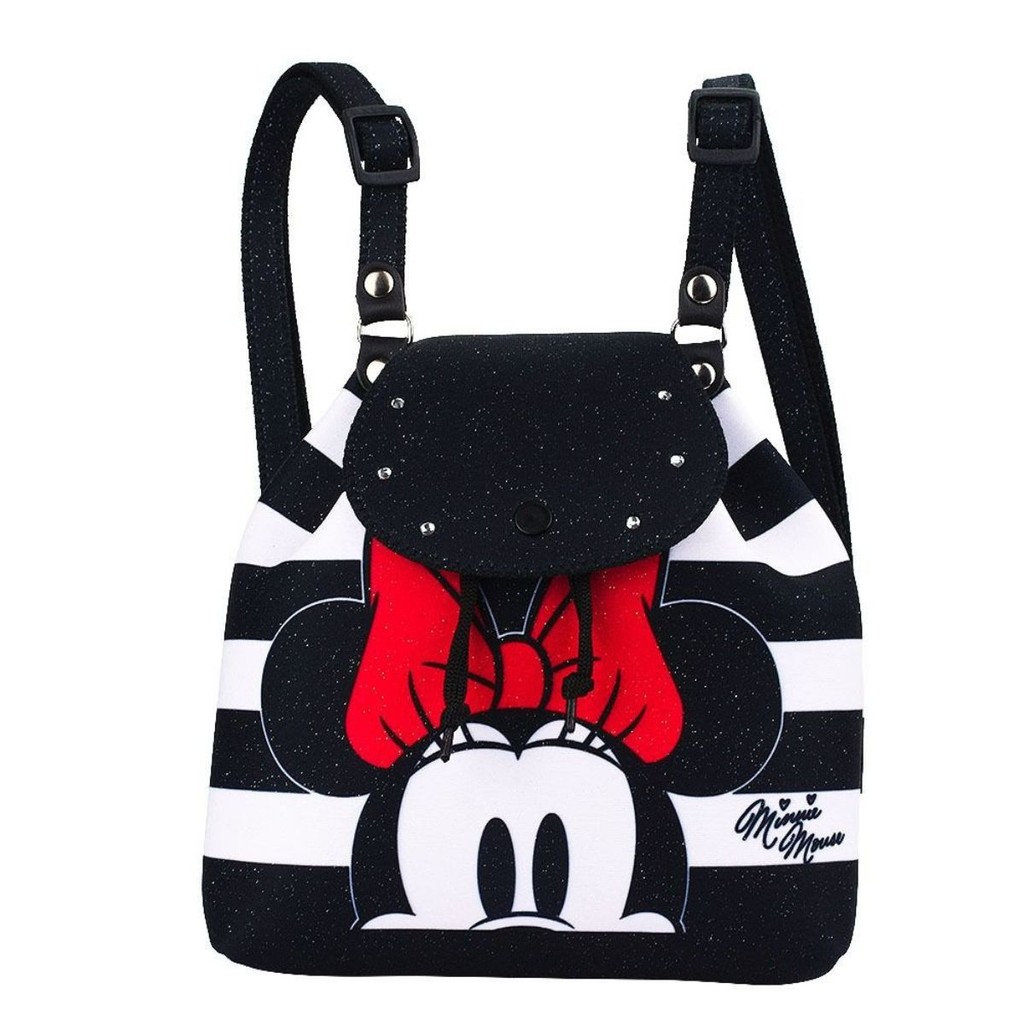 Mini Mochila Infantil Minnie Listra Preto Branco 19x9x19cm - Disney