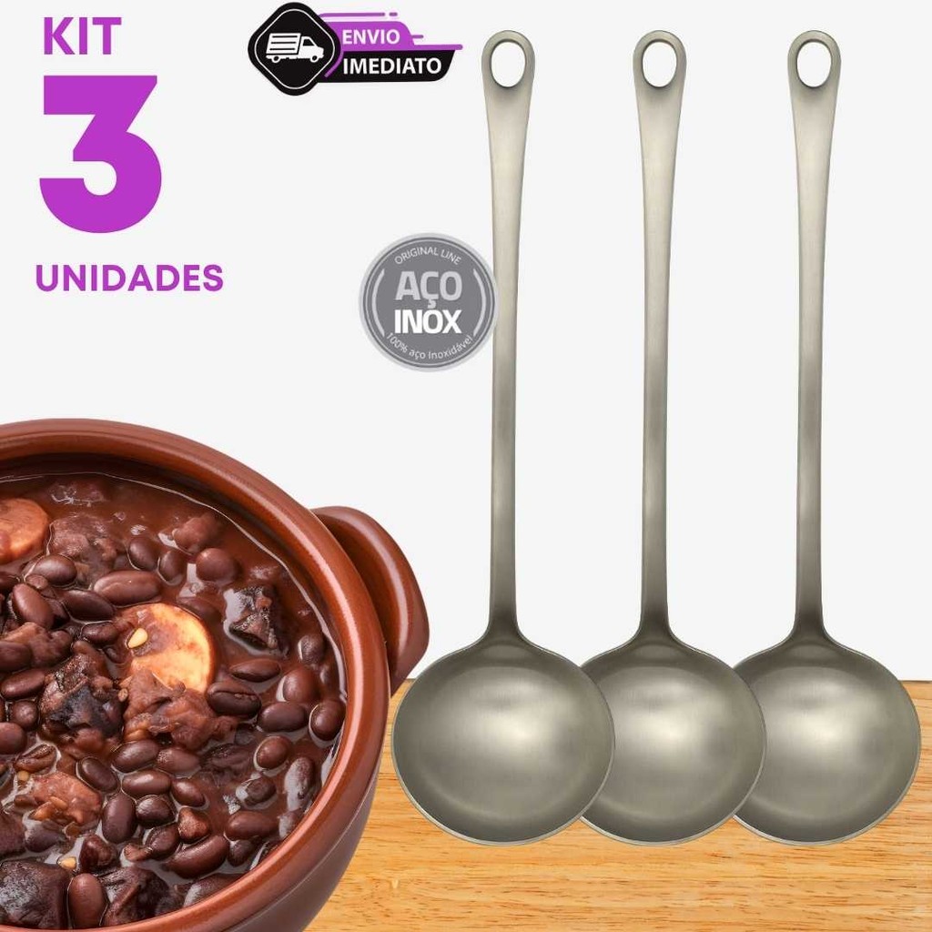 Jogo 3 Concha Inox 23cm Servir Sopas Buffet Caldos Frios Doces Cozinha Restaurantes Feijão Bares